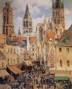 The Old Marketplace in Rouen and the Rue de l-Epicerie Camille Pissarro